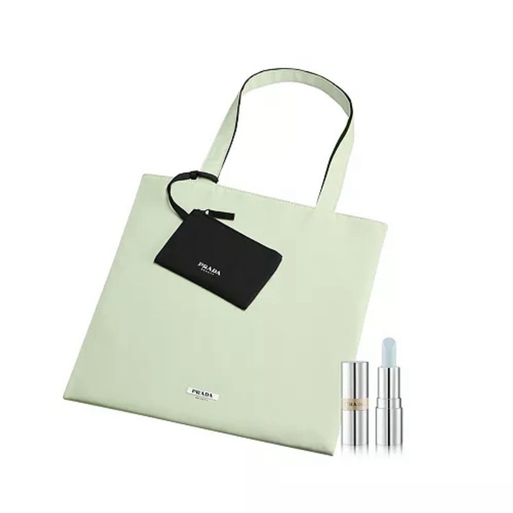 Prada Mint Green Tote with Black Pouch